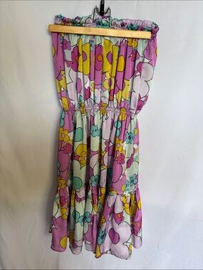 Bululu Resortwear Strapless Floral Tiered Dress with Retro Floral Pattern